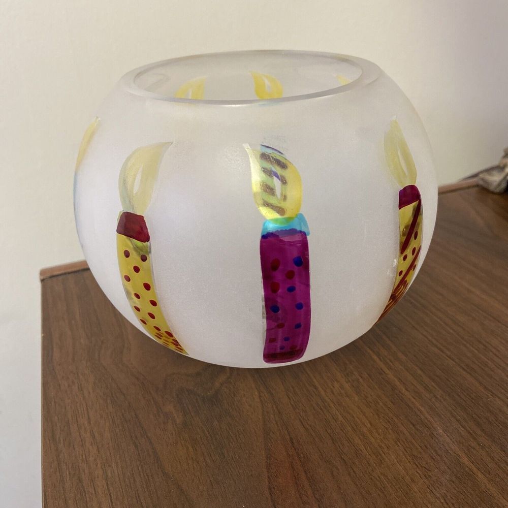 Teleflora‎ - Frosted Bowl Or Vase Holiday Candles Birthday Hanukkah